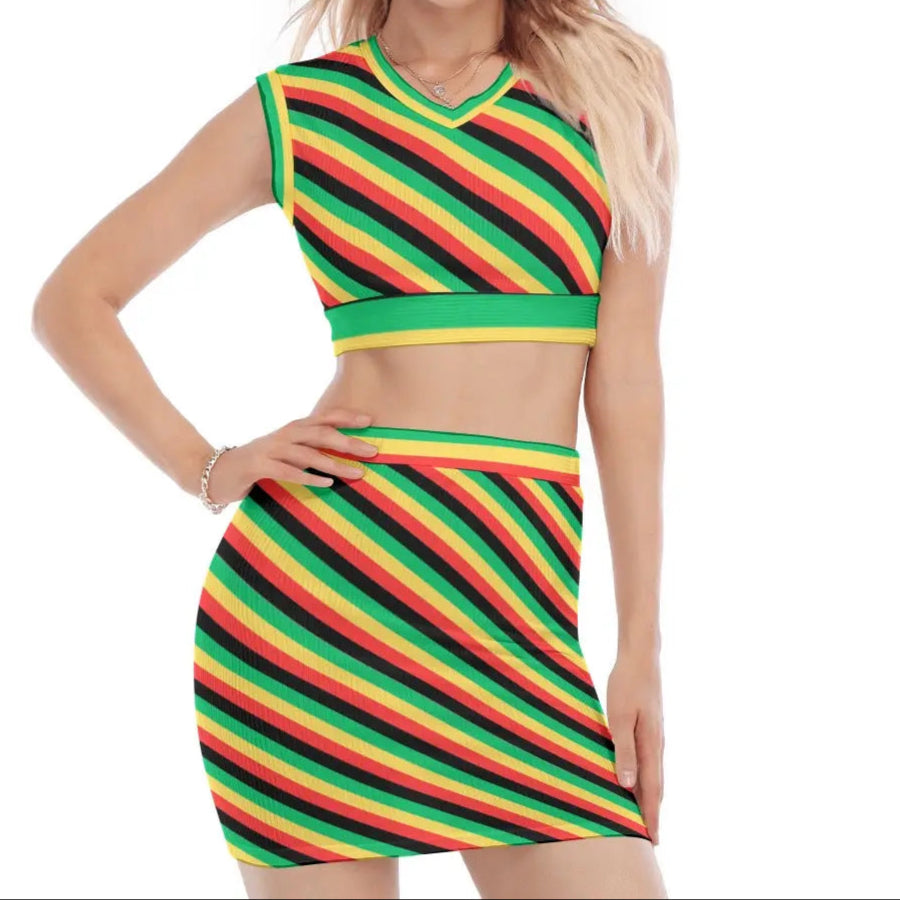 Rasta Vibes All-Over Design Vest & Skirt Suit – Bold and Unique Fashion My Store By Ari Island