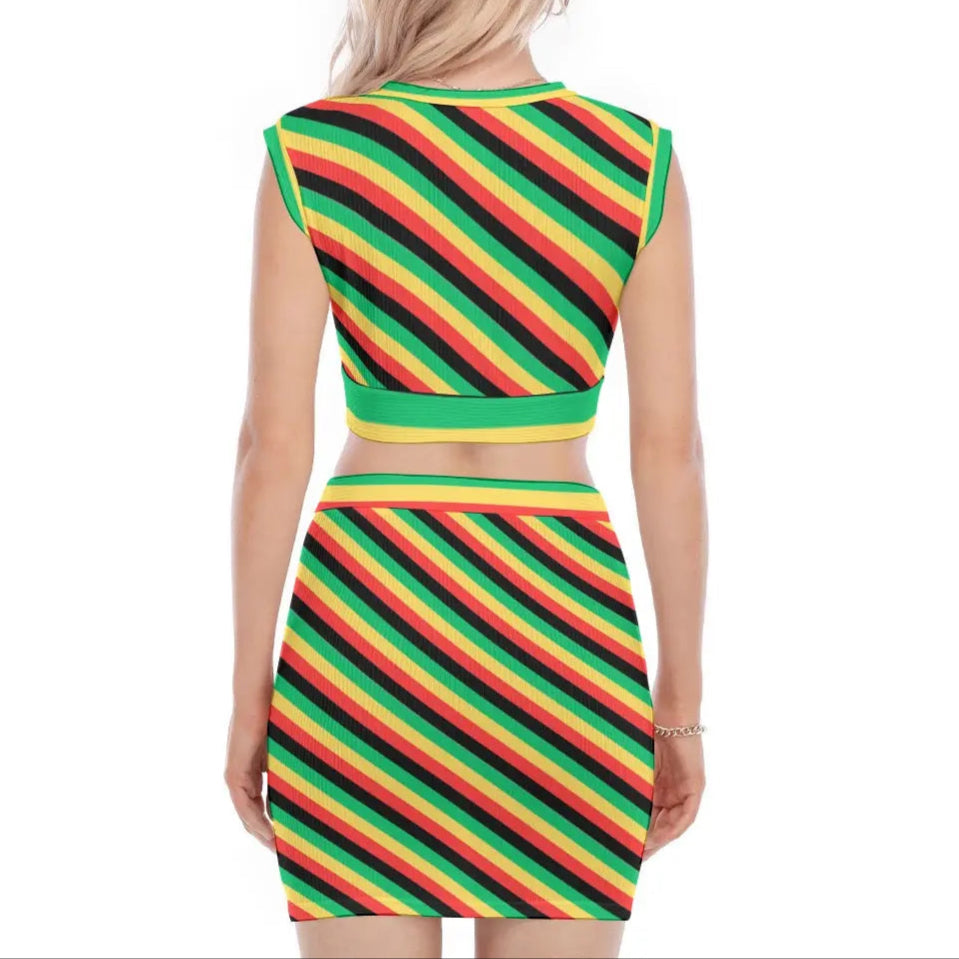 Rasta Vibes All-Over Design Vest & Skirt Suit – Bold and Unique Fashion My Store By Ari Island