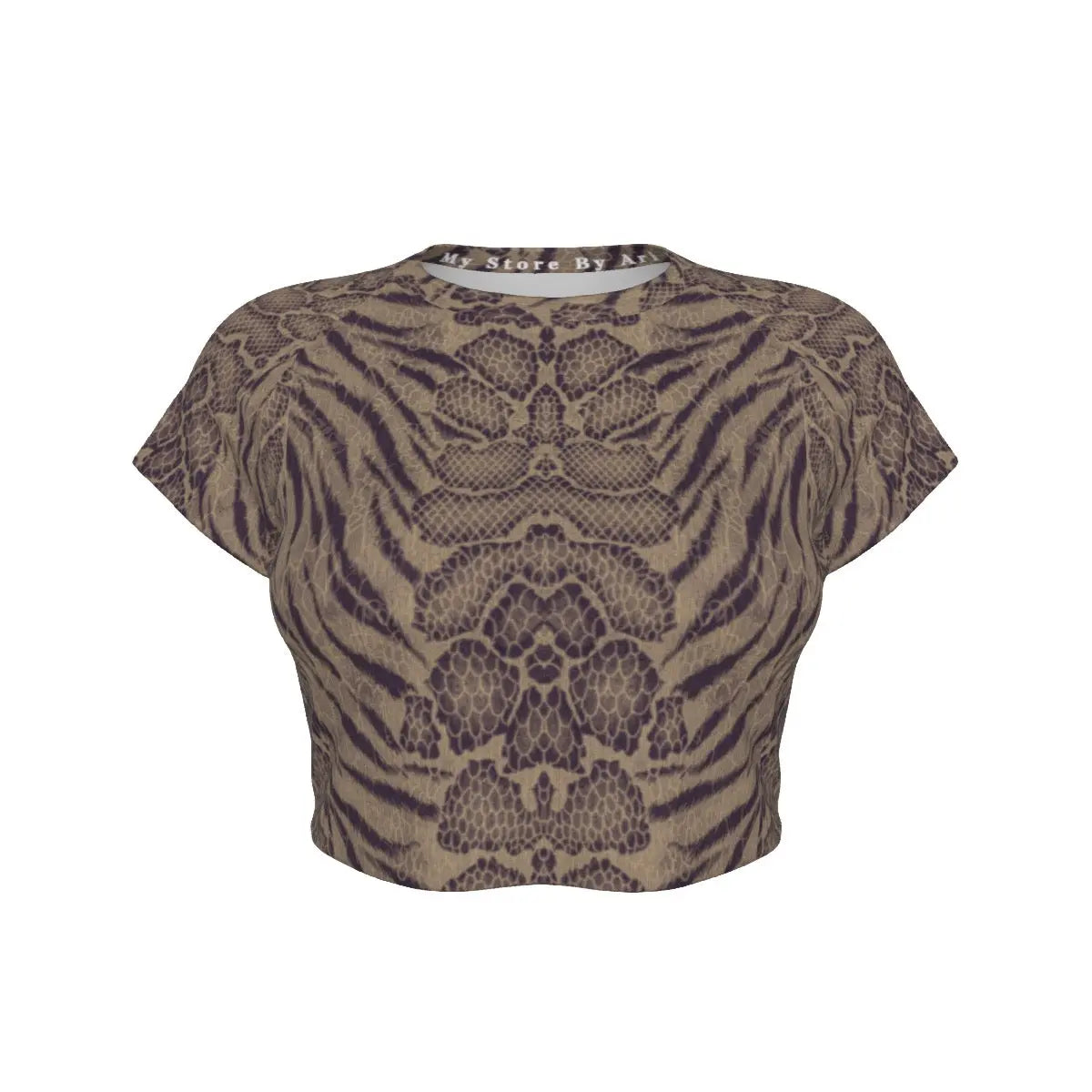 Sepia Tiger Skin All-Over Design Women's Raglan Cropped T-shirt My Store By Ari Island