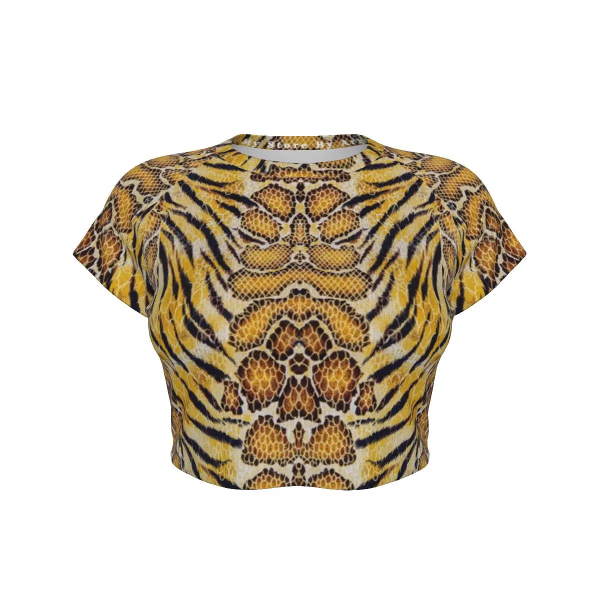 Tiger Skin All Over Design Raglan Cropped Tee My Store By Ari Island