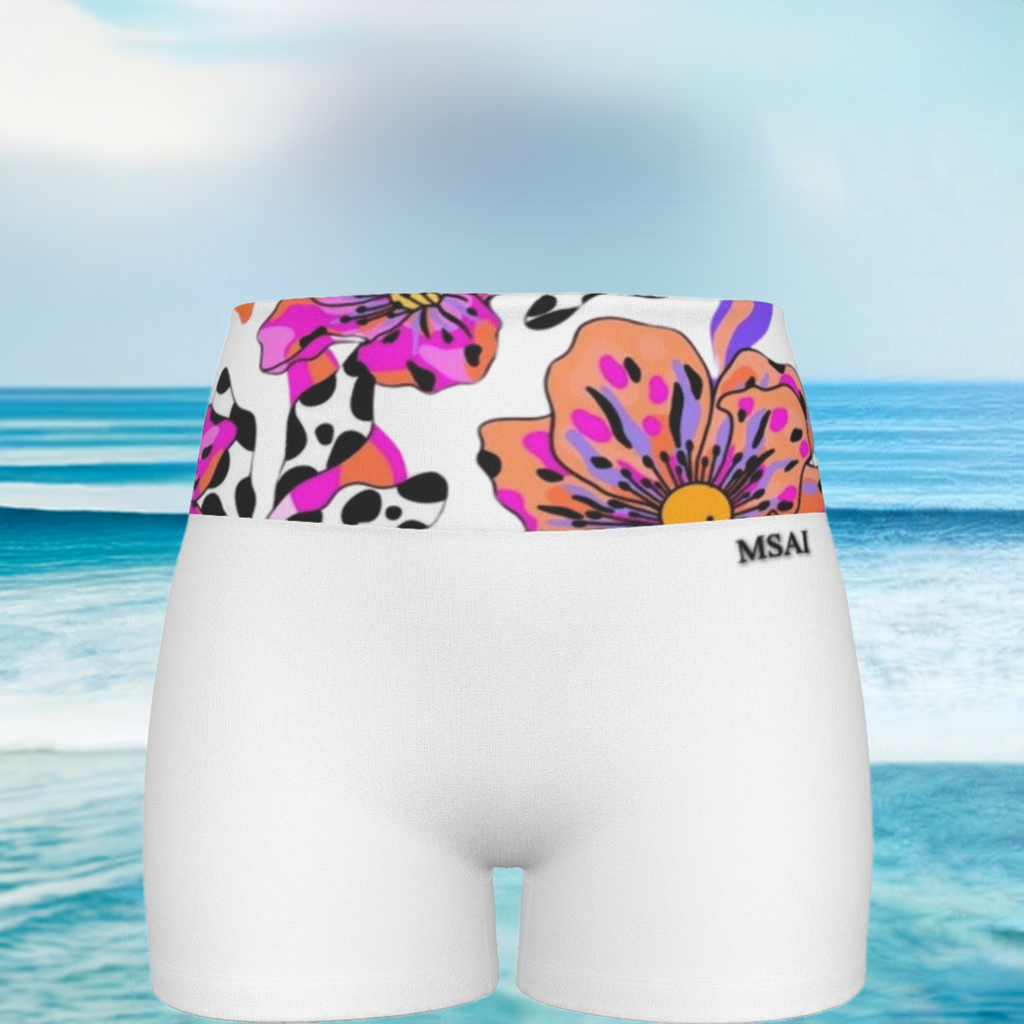 Floral Bliss – Pink, Purple & Orange Ultra-Short Yoga Shorts