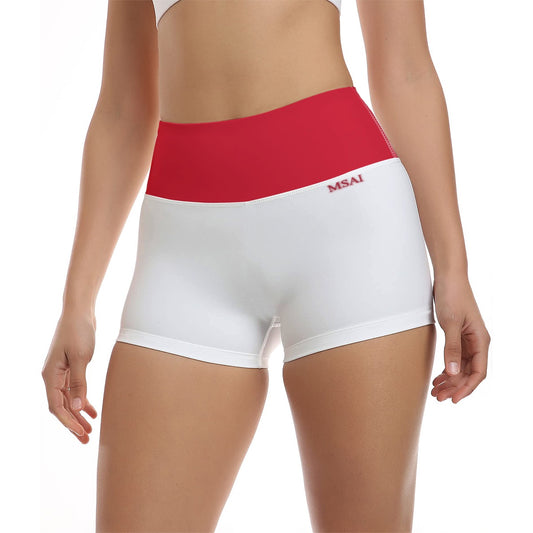 White & Red MSAI Ultra-Short Yoga Shorts