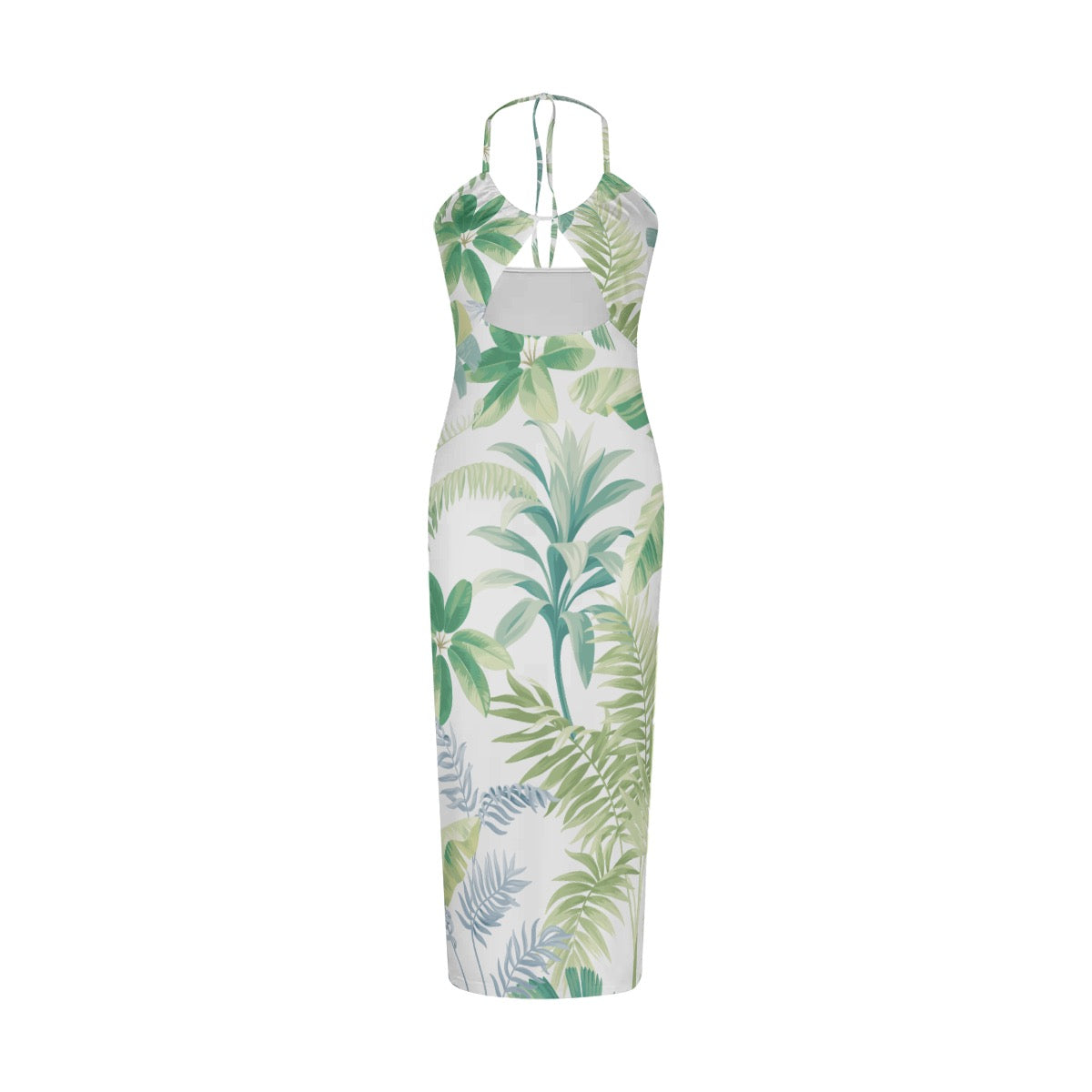 Sexy Green Palm & Leaf Hollow Cami Dress