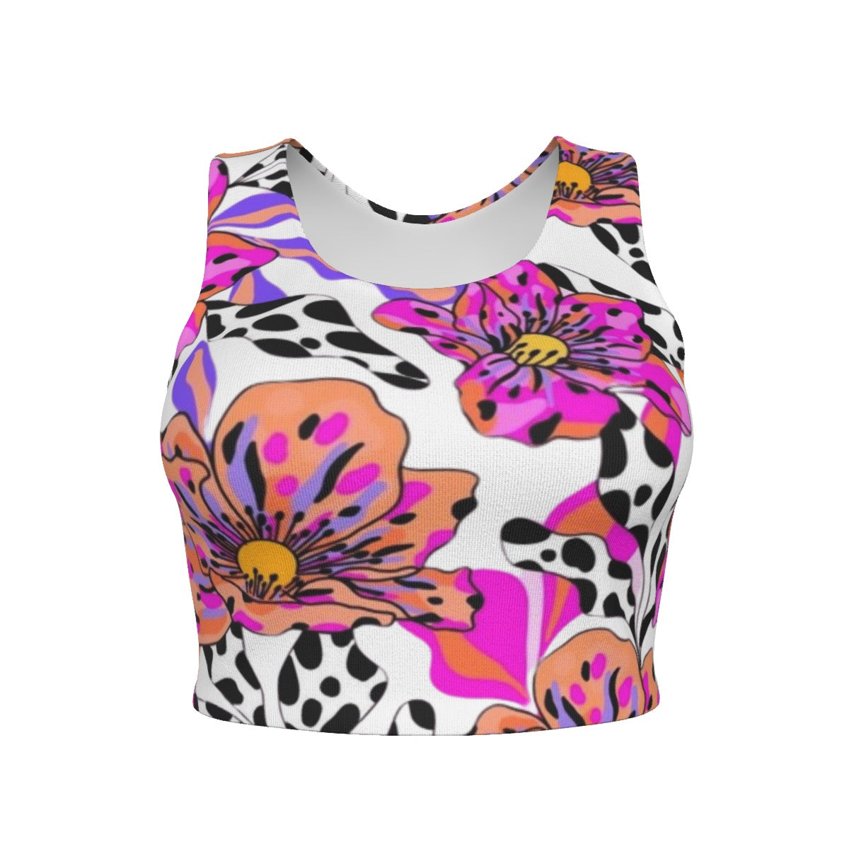 Floral Bliss – Pink, Purple & Orange Sports Crop Tank Top