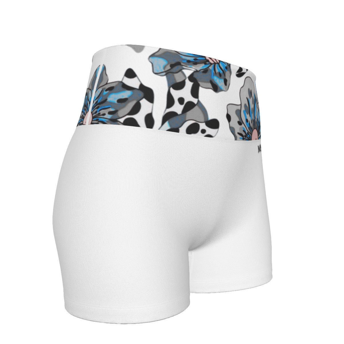 Floral Bliss – Blue & Grey Ultra-Short Yoga Shorts