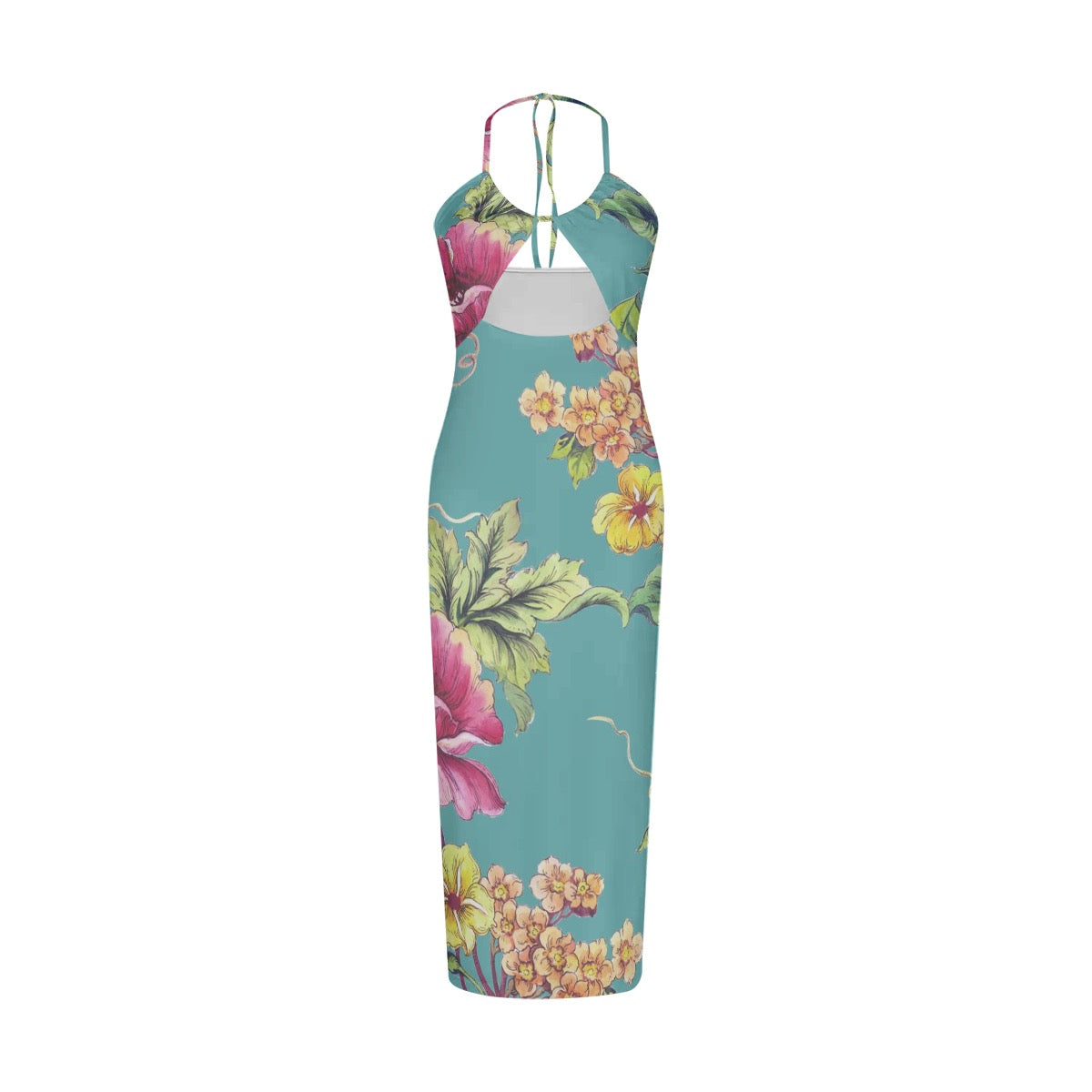 Sexy Blue Mixed Flowers Hollow Cami Dress