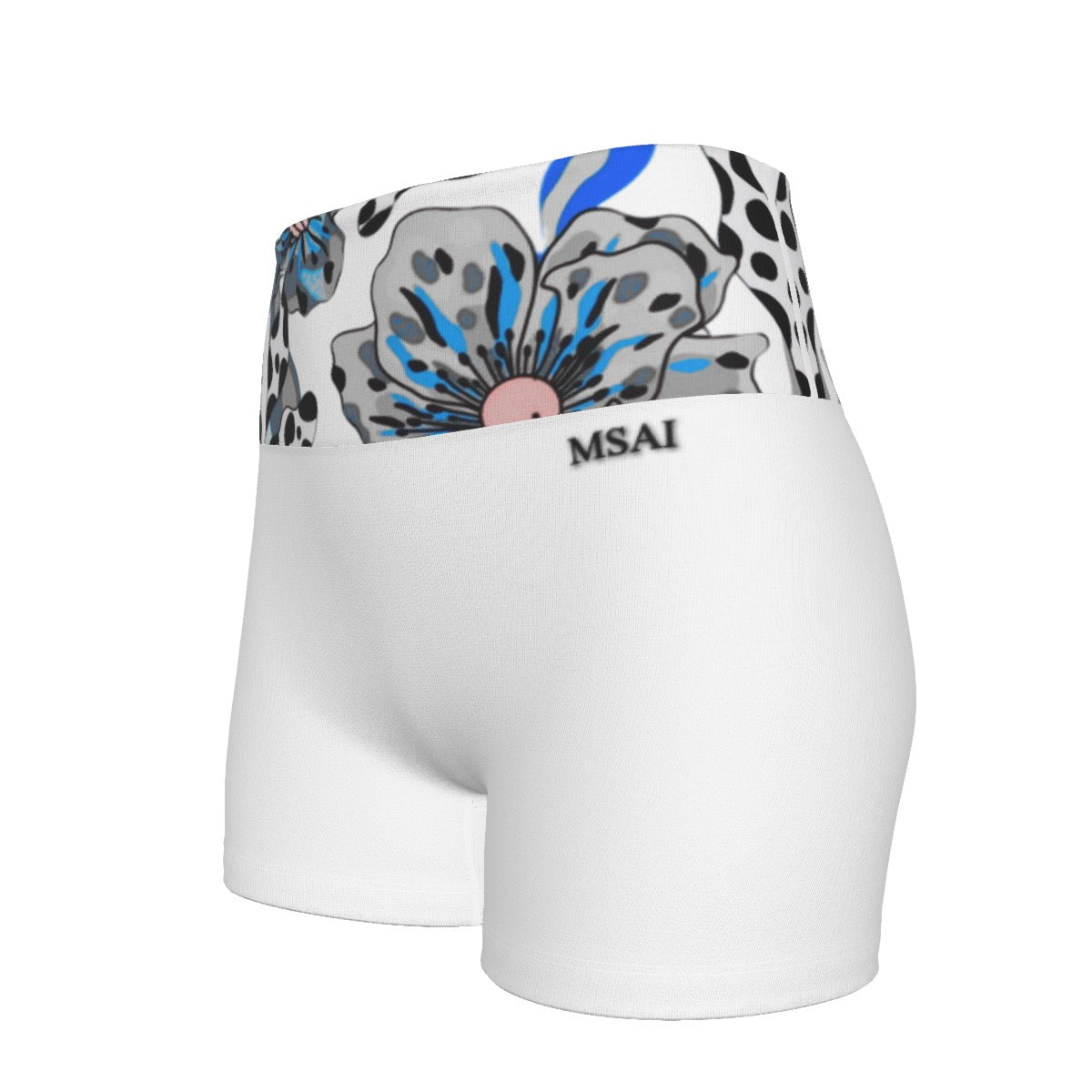 Floral Bliss – Blue & Grey Ultra-Short Yoga Shorts