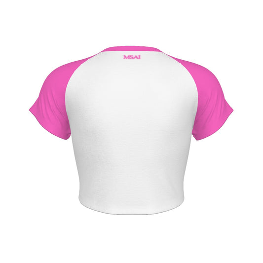 Pink & White MSAI Raglan Cropped T-Shirt – Sporty, Stylish & Breathable