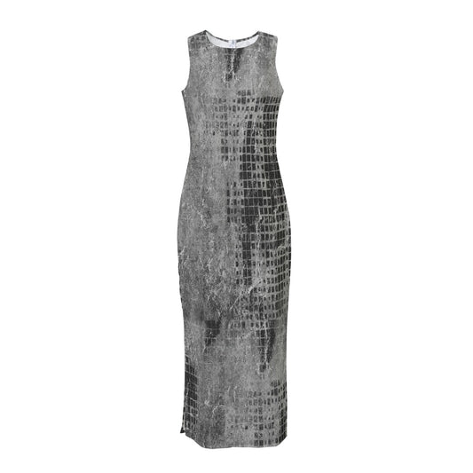 Grey Urban Grid Chiffon Sleeveless Beach Dress