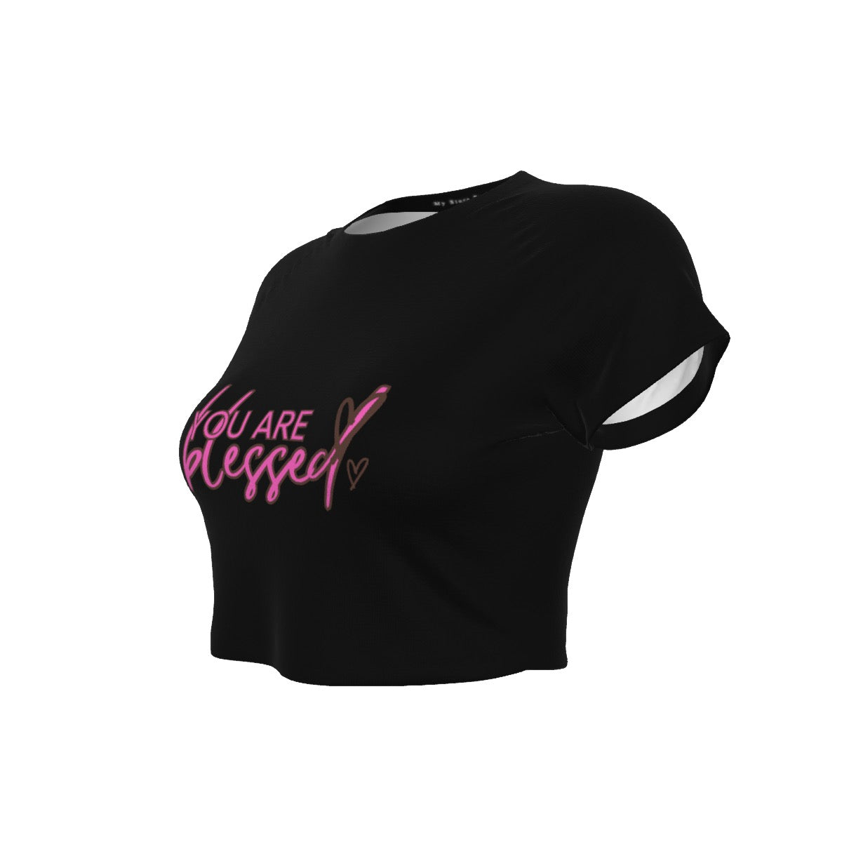 You’re Blessed Cropped Raglan Tee – Limited Edition (Black Shirt with Pink/Brown Design)