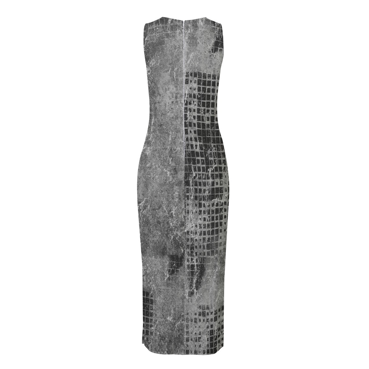 Grey Urban Grid Chiffon Sleeveless Beach Dress