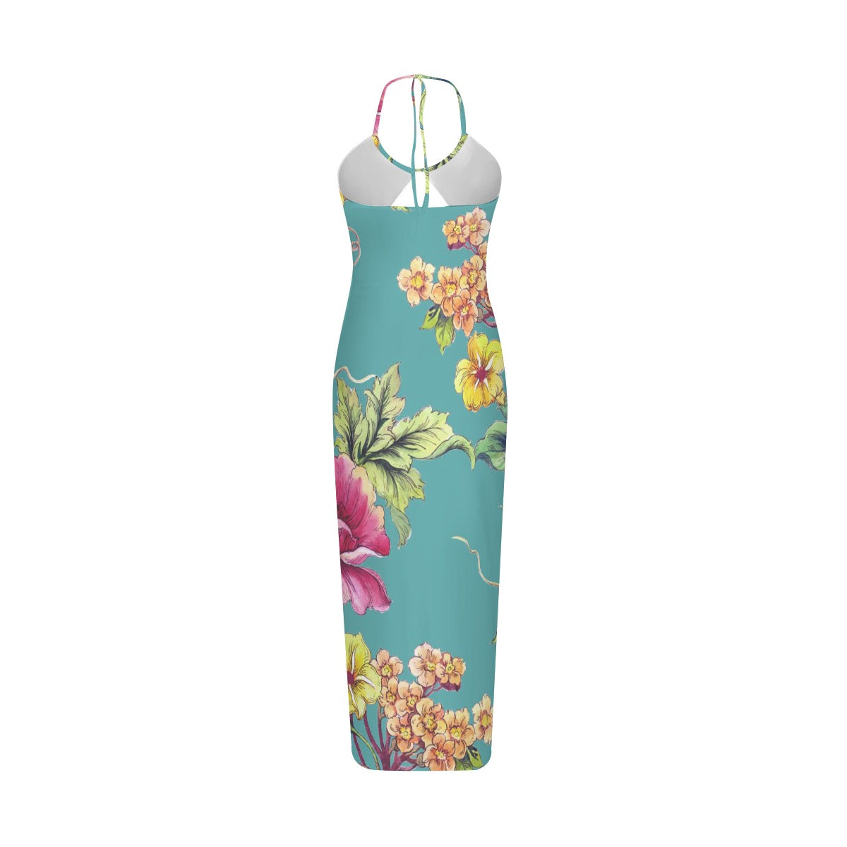 Sexy Blue Mixed Flowers Hollow Cami Dress