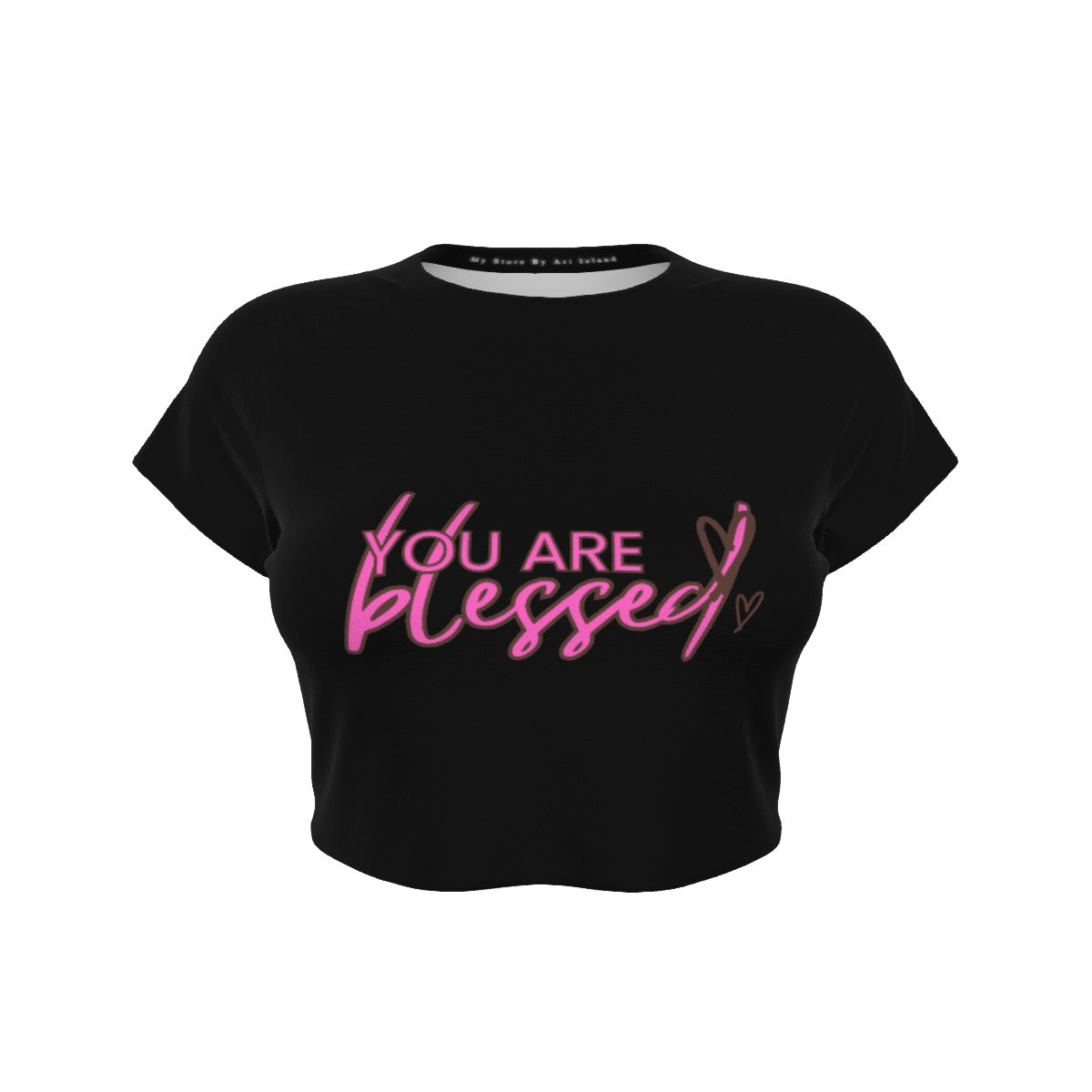 You’re Blessed Cropped Raglan Tee – Limited Edition (Black Shirt with Pink/Brown Design)