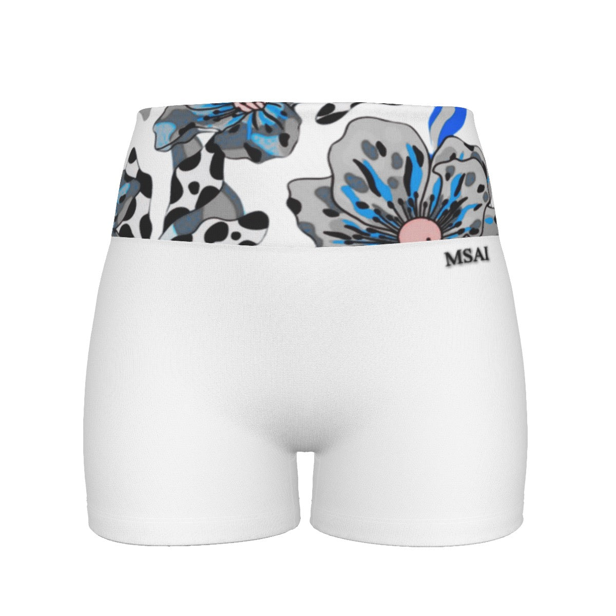 Floral Bliss – Blue & Grey Ultra-Short Yoga Shorts