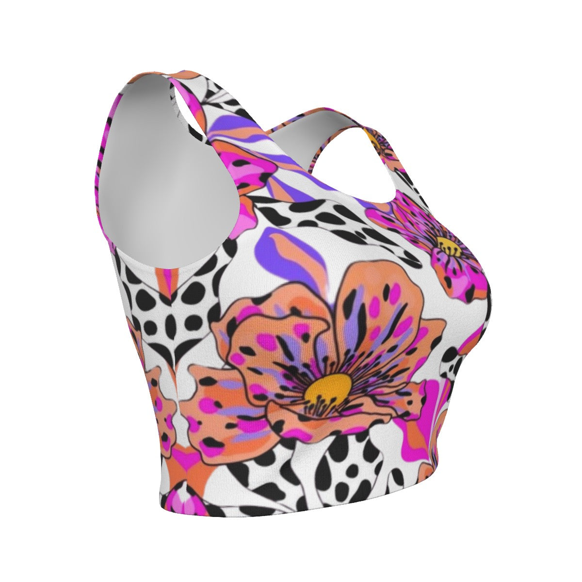 Floral Bliss – Pink, Purple & Orange Sports Crop Tank Top