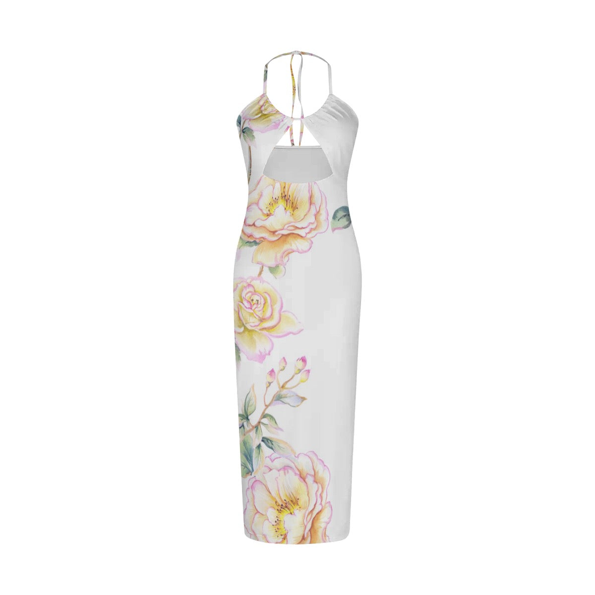 Sexy White Hollow Cami Dress with Yellow Flowers