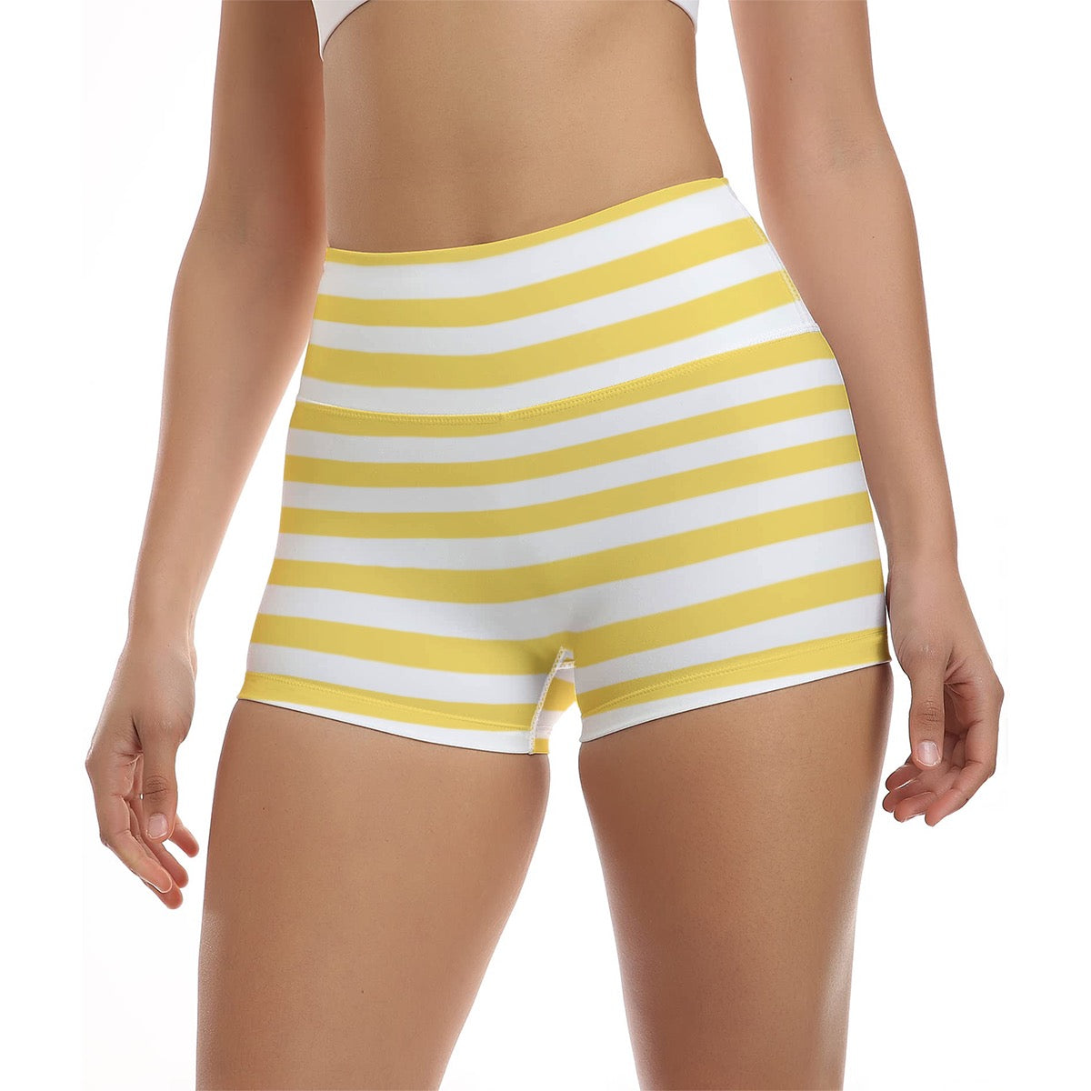 Yellow Stripes Ultra-Short Yoga Shorts