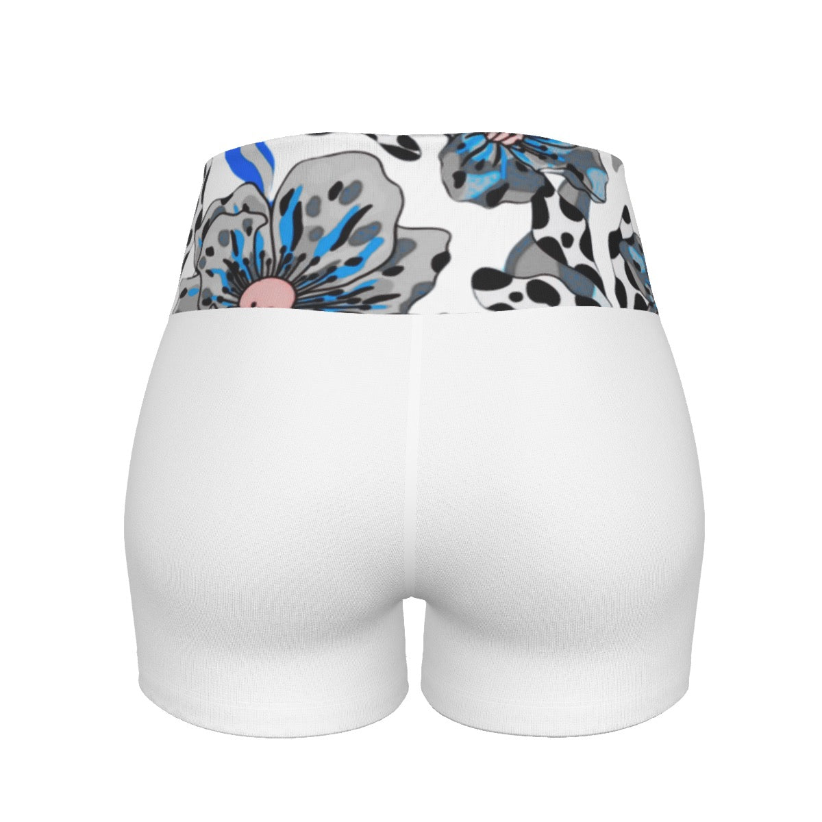 Floral Bliss – Blue & Grey Ultra-Short Yoga Shorts