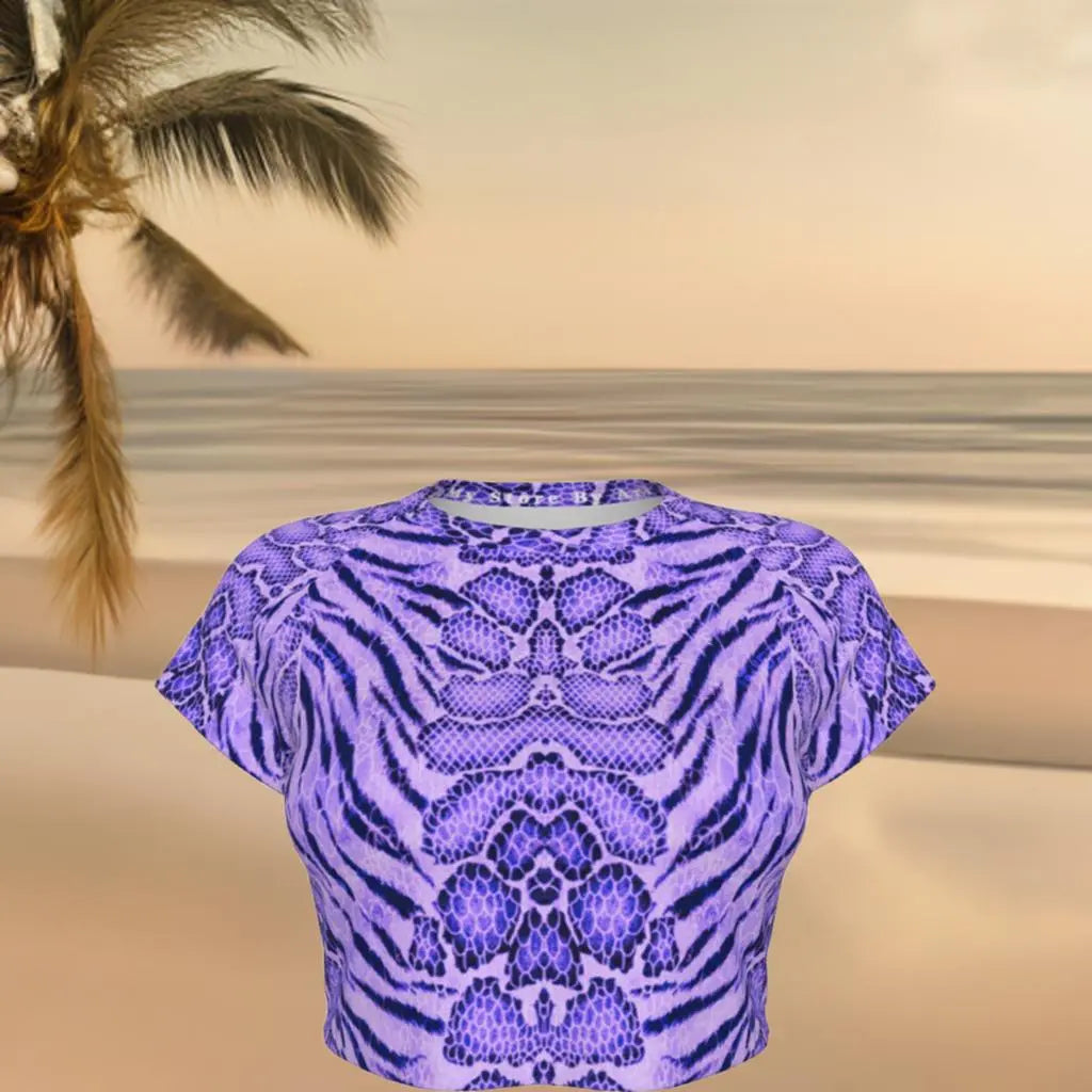 Amethyst Tiger Skin All Over Design Raglan Cropped Tee My Store By Ari Island