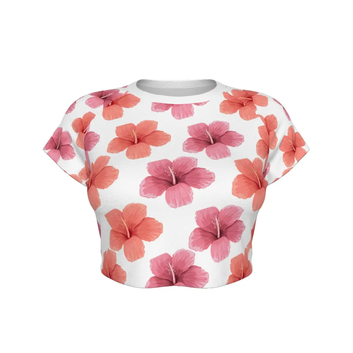 Coral-Pink Hawaiian Floral Raglan Cropped T-shirt My Store By Ari Island