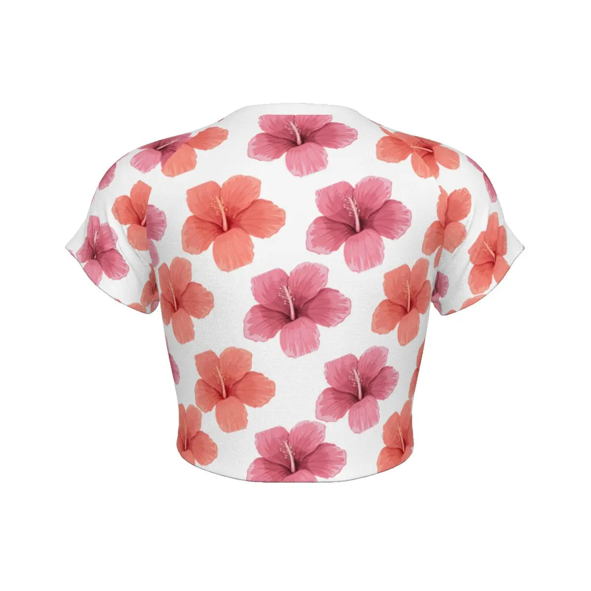 Coral-Pink Hawaiian Floral Raglan Cropped T-shirt My Store By Ari Island