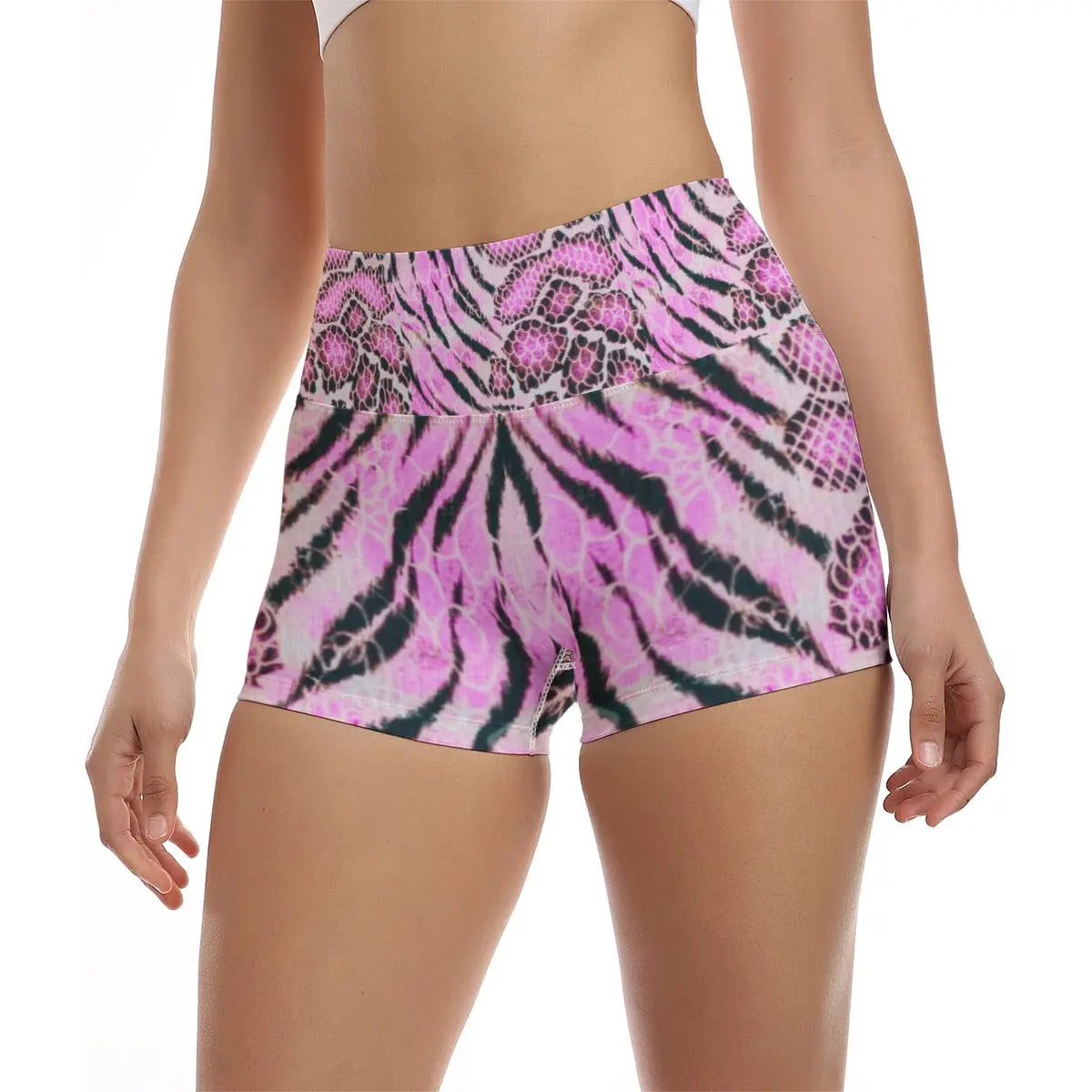 Hibiscus Tiger Skin All-Over Design Ultra-Short Yoga Shorts My Store By Ari Island