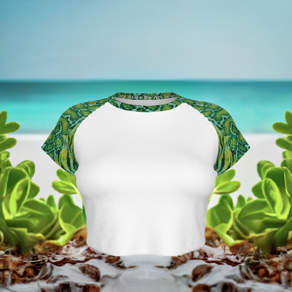 X-Pro Tiger Skin-Design Raglan Copped Tee (Dark Green)