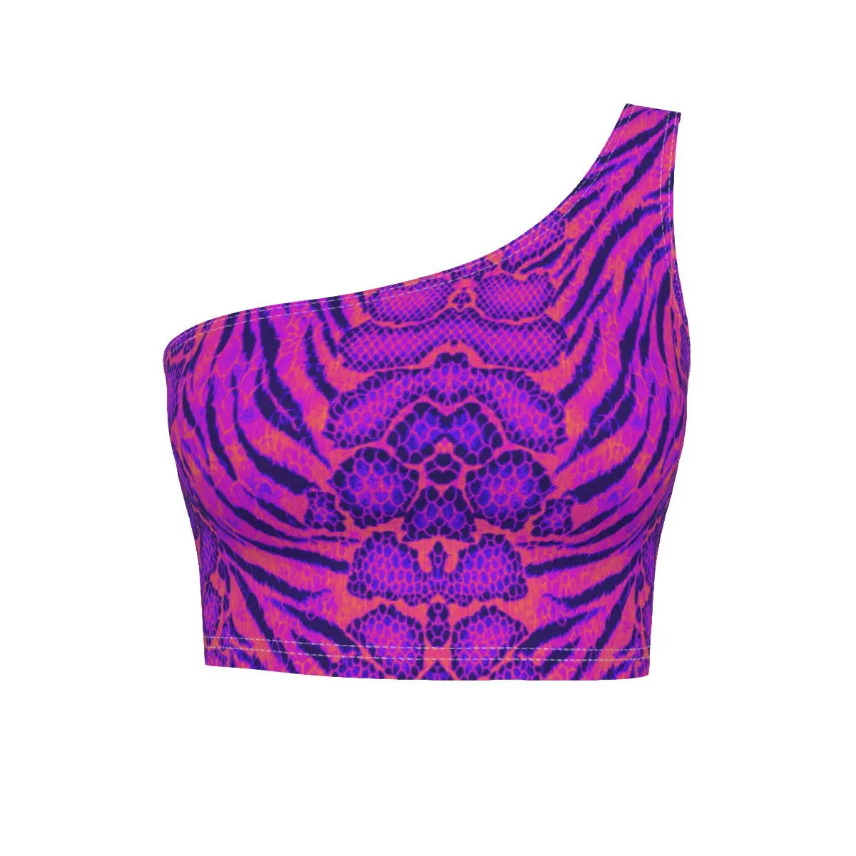 Outrun Tiger Skin All-Over Design One-Shoulder Cropped Top My Store By Ari Island