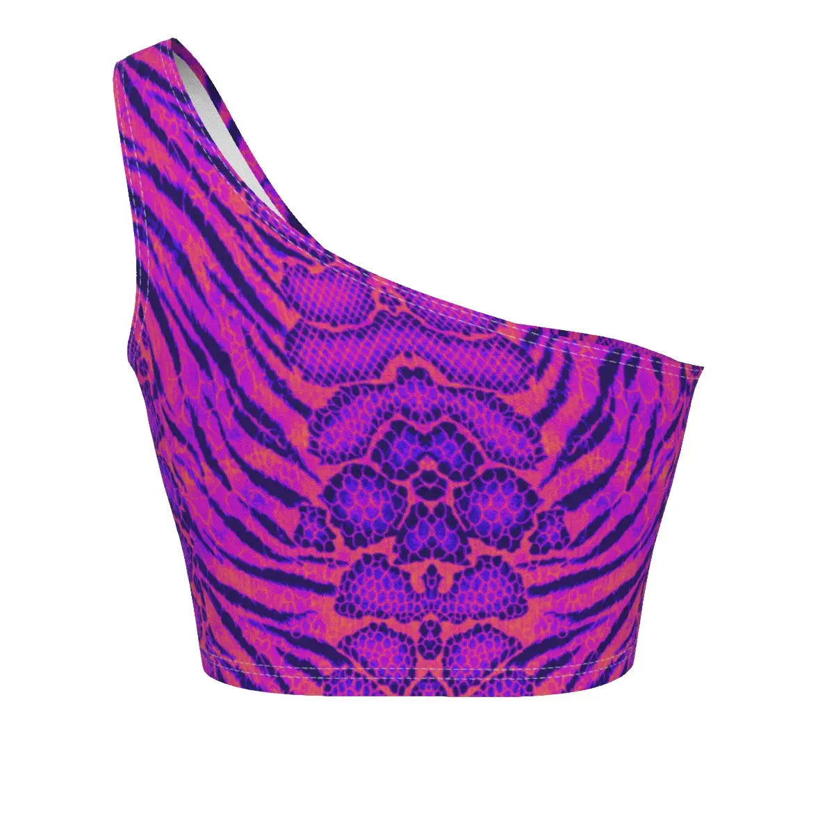 Outrun Tiger Skin All-Over Design One-Shoulder Cropped Top My Store By Ari Island