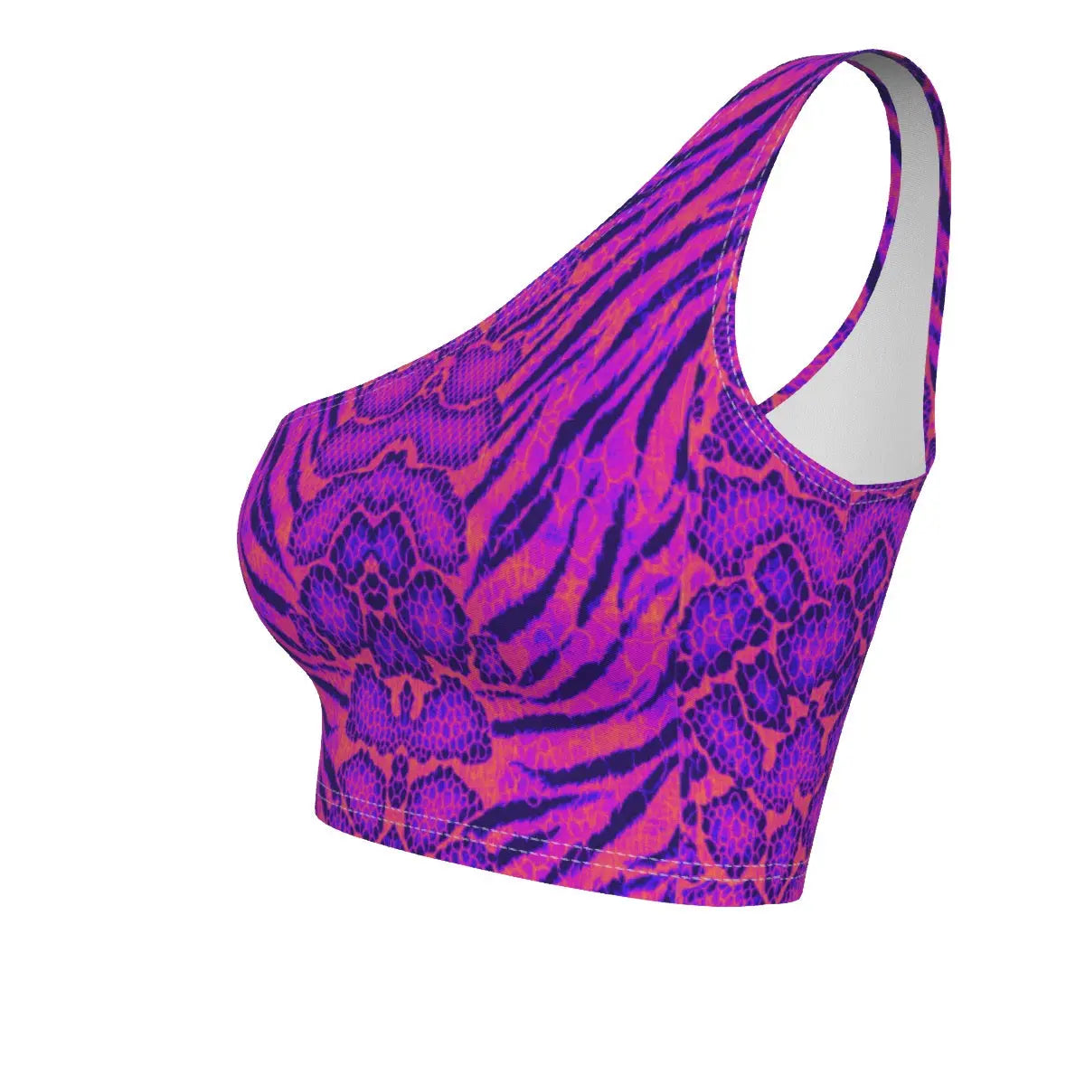 Outrun Tiger Skin All-Over Design One-Shoulder Cropped Top My Store By Ari Island