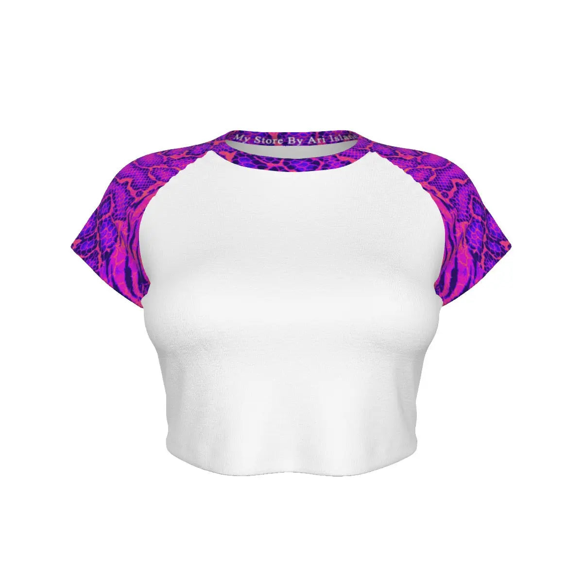 Outrun Tiger Skin All-Over Design Raglan Cropped Tee My Store By Ari Island