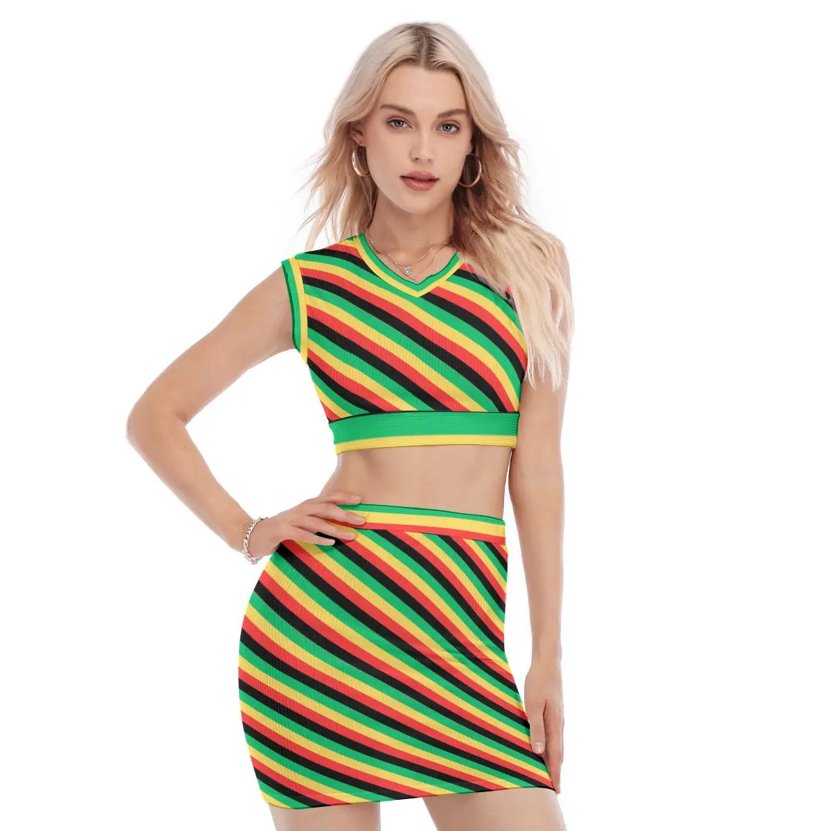 Rasta Vibes All-Over Design Vest & Skirt Suit – Bold and Unique Fashion My Store By Ari Island