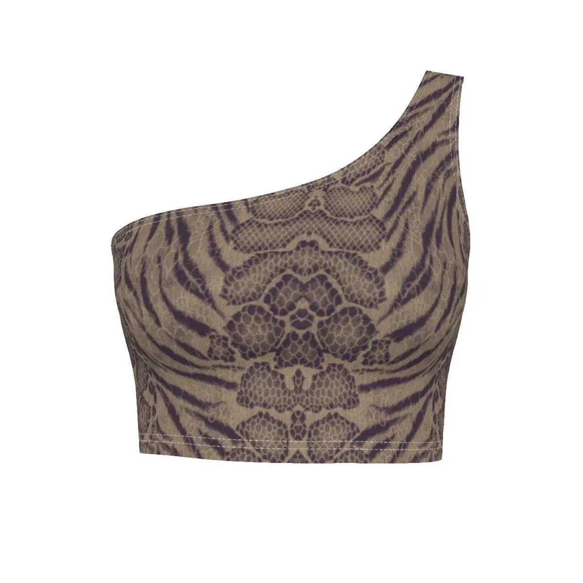 Sepia Tiger Skin All-Over Design One-Shoulder Cropped Top My Store By Ari Island