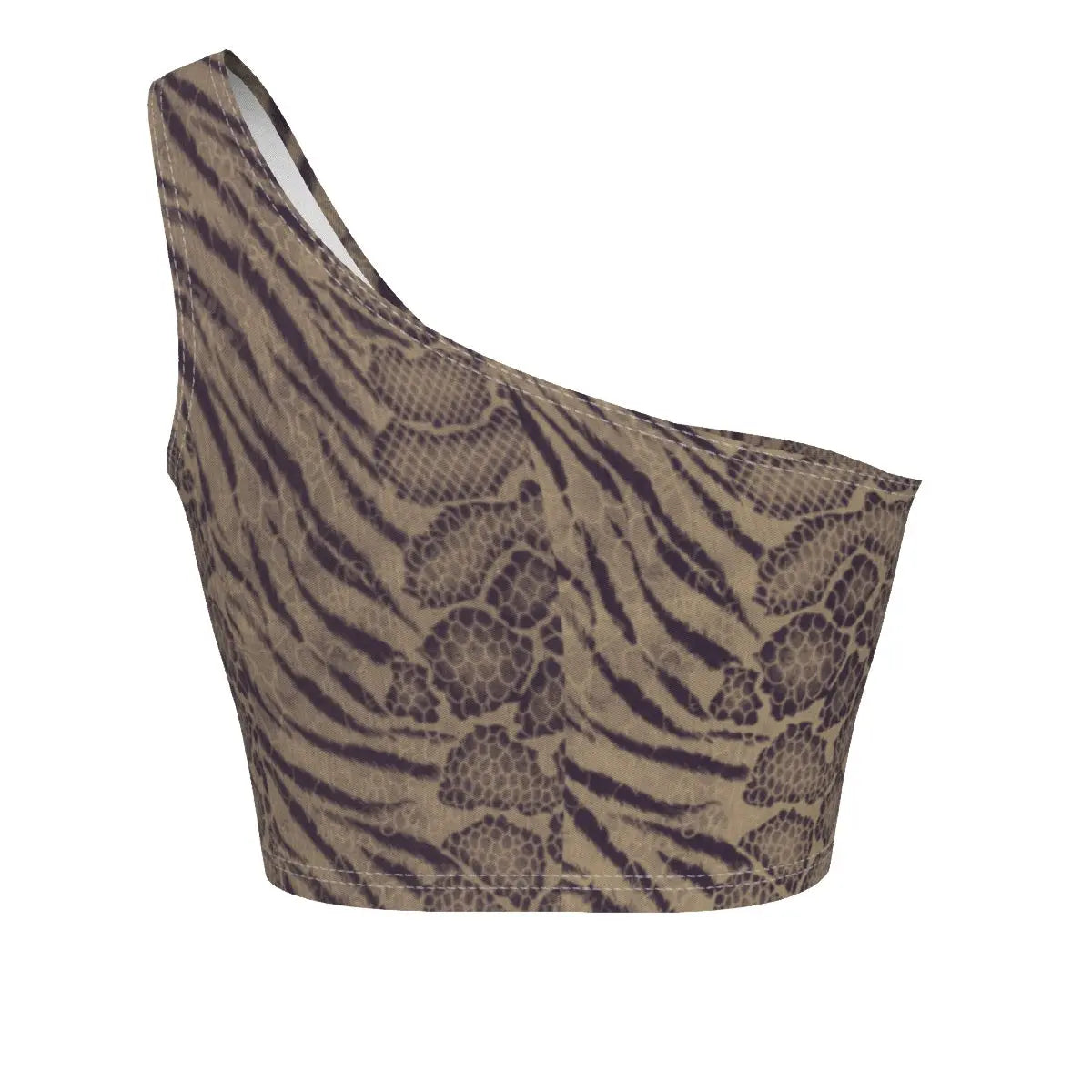 Sepia Tiger Skin All-Over Design One-Shoulder Cropped Top My Store By Ari Island