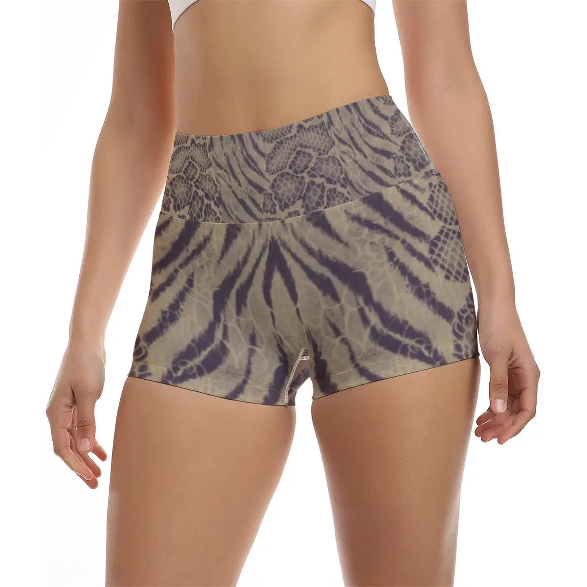 Sepia Tiger Skin All-Over Design Ultra-Short Yoga Shorts My Store By Ari Island