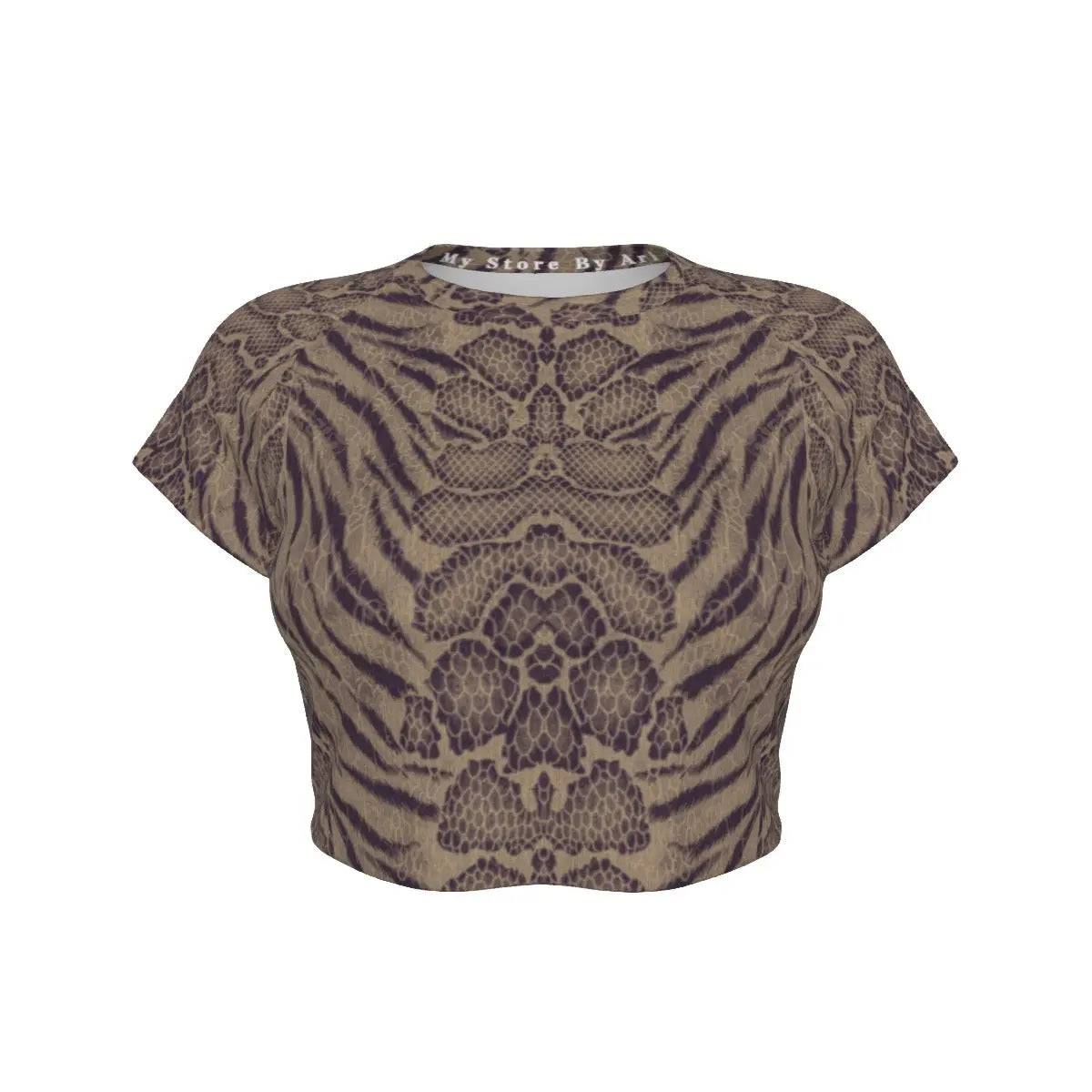 Sepia Tiger Skin All-Over Design Women's Raglan Cropped T-shirt My Store By Ari Island