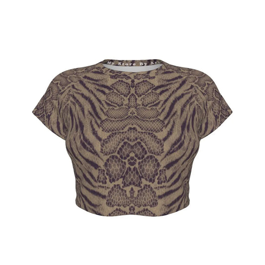 Sepia Tiger Skin All-Over Design Women's Raglan Cropped T-shirt My Store By Ari Island