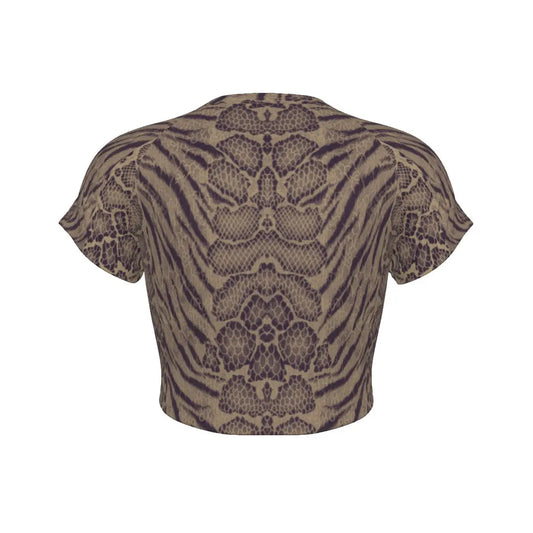 Sepia Tiger Skin All-Over Design Women's Raglan Cropped T-shirt My Store By Ari Island