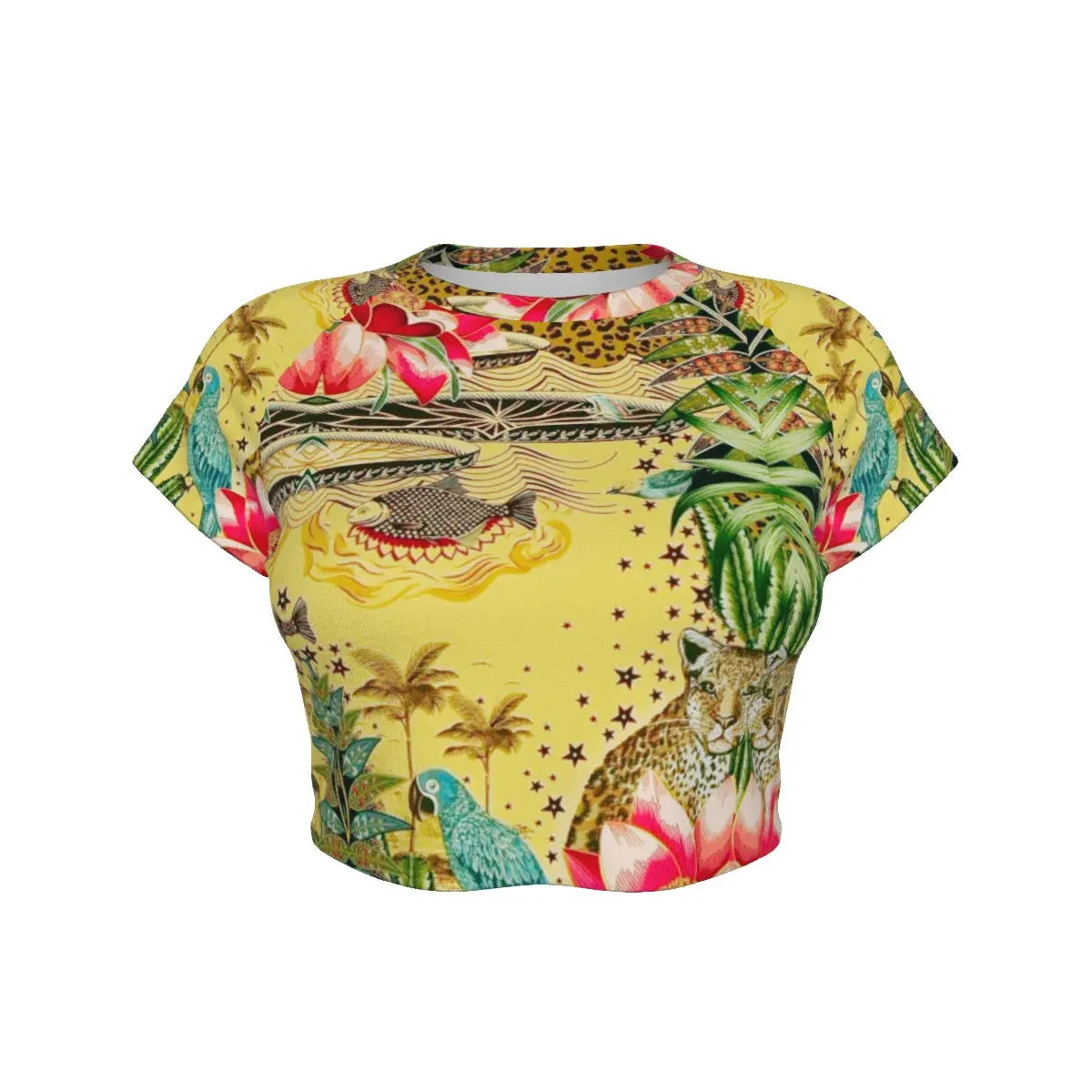 Soft Vinto Yellow Tiger & Flowers Cropped Top My Store By Ari Island