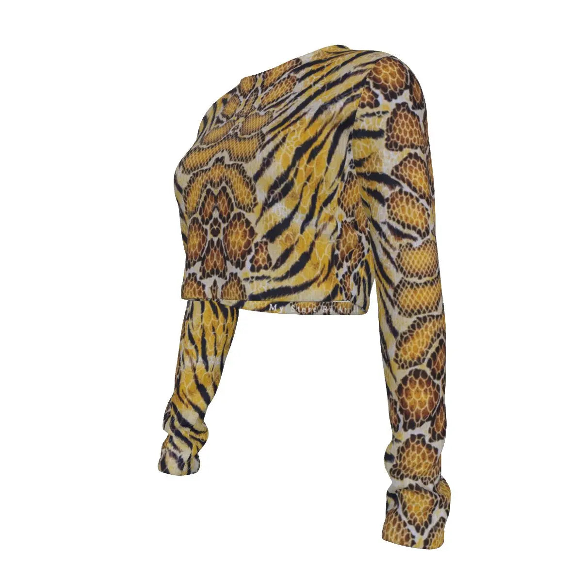 Tiger Skin All Over Design Wild Strength Cropped Round Neck Tee My Store By Ari Island