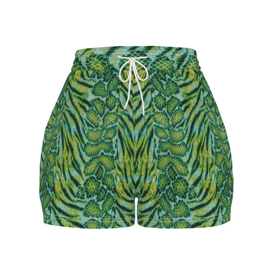 X-Pro Tiger Skin All-Over Design Casual Shorts (Dark Green) My Store By Ari Island