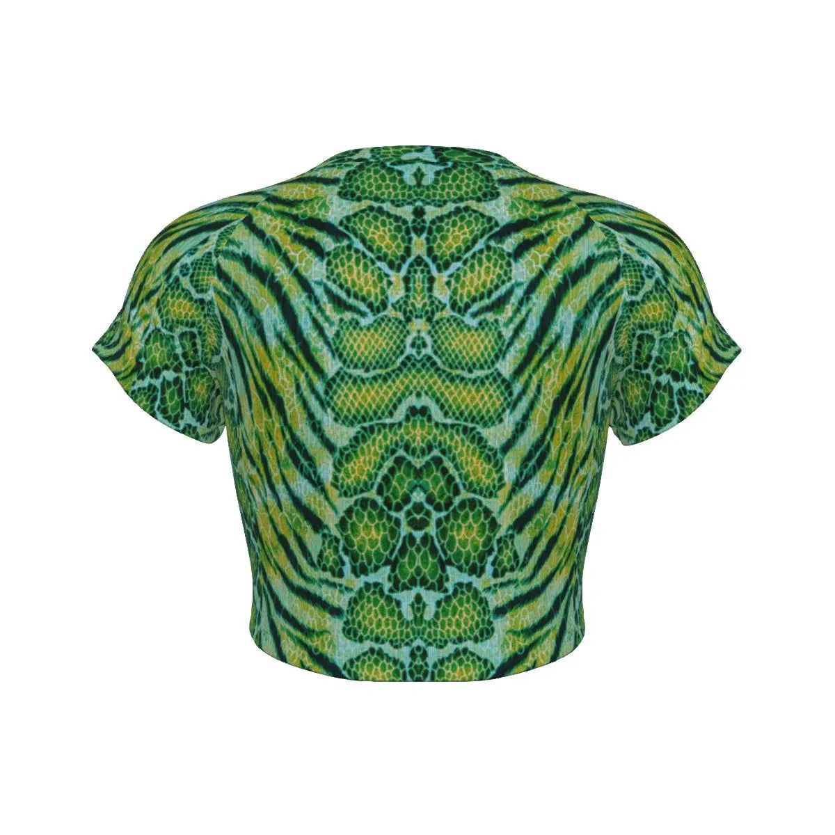 X-Pro Tiger Skin All-Over Design Raglan Cropped T-shirt (Dark Green) My Store By Ari Island