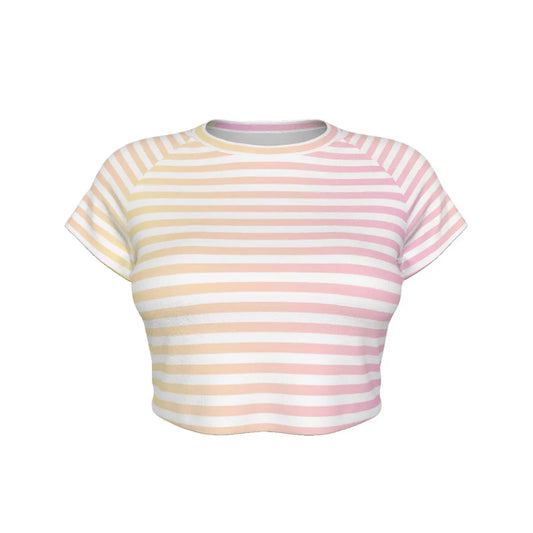 Yellow & Pink Linear Gradient Raglan Cropped T-shirt My Store By Ari Island